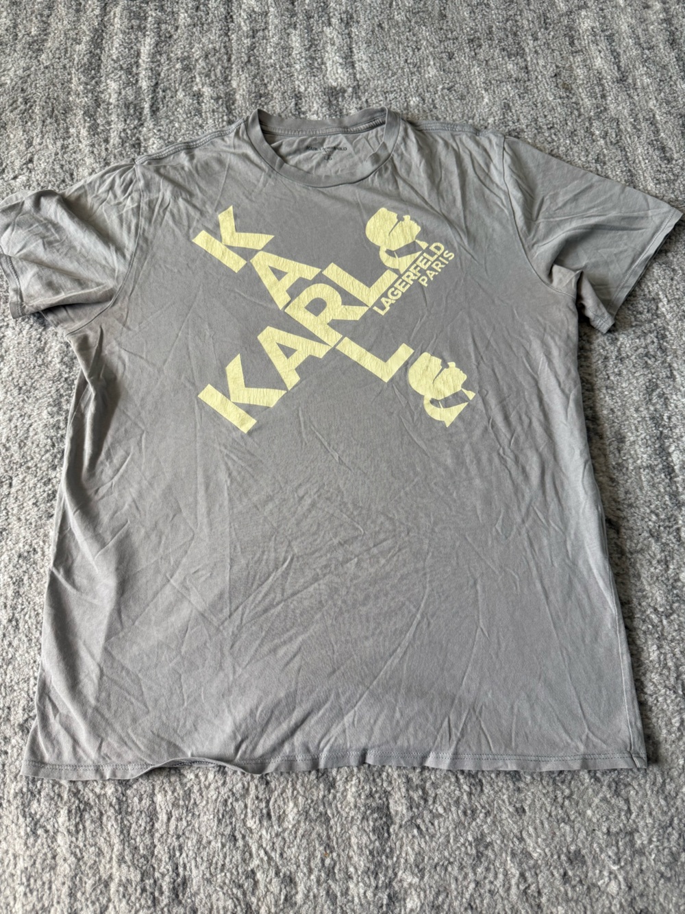 Karl Lagerfeld Gray Tee with Yellow Logo Graphic